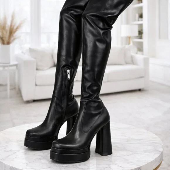 Thigh-High Black Platform Boots β Double Sole - Picture 7 of 15